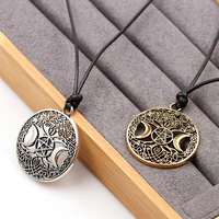 vintage viking tree of life star moon round pendant necklace womens neck chain metal amulet jewelry accessories mens gift