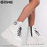 winter fashion high platform boots leather high wedges ankle boots women 2021 new female punk style high heels sjpae 657