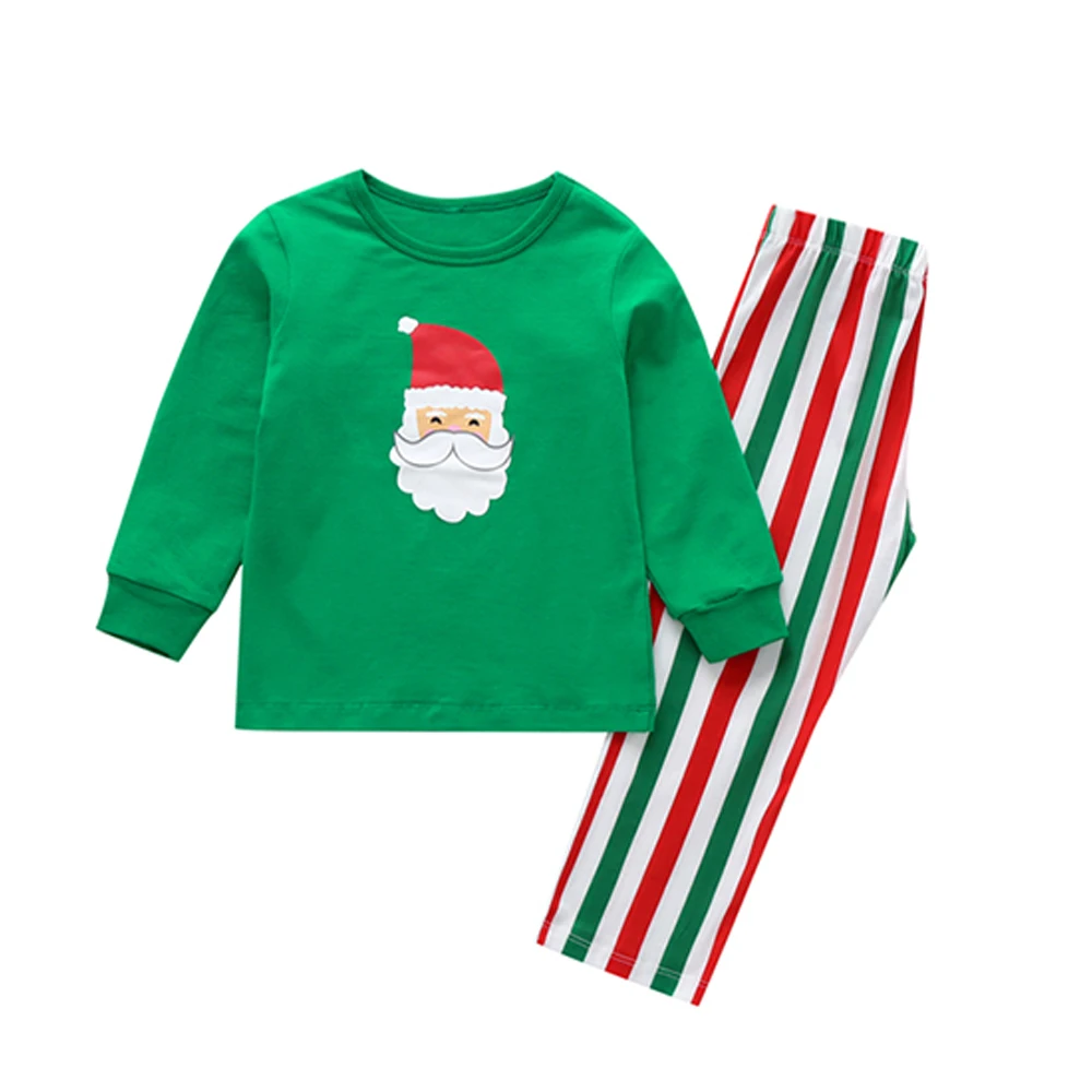 

Children Pajamas Christmas Sets Printed Long Sleeve O-Collar Tops Elastic Waist Striped Trousers Two Piece Suits Kids Sleepwear