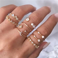 limario bohemian geometric rings sets clear crystal stone gold chain opening rings for women jewelry accessories