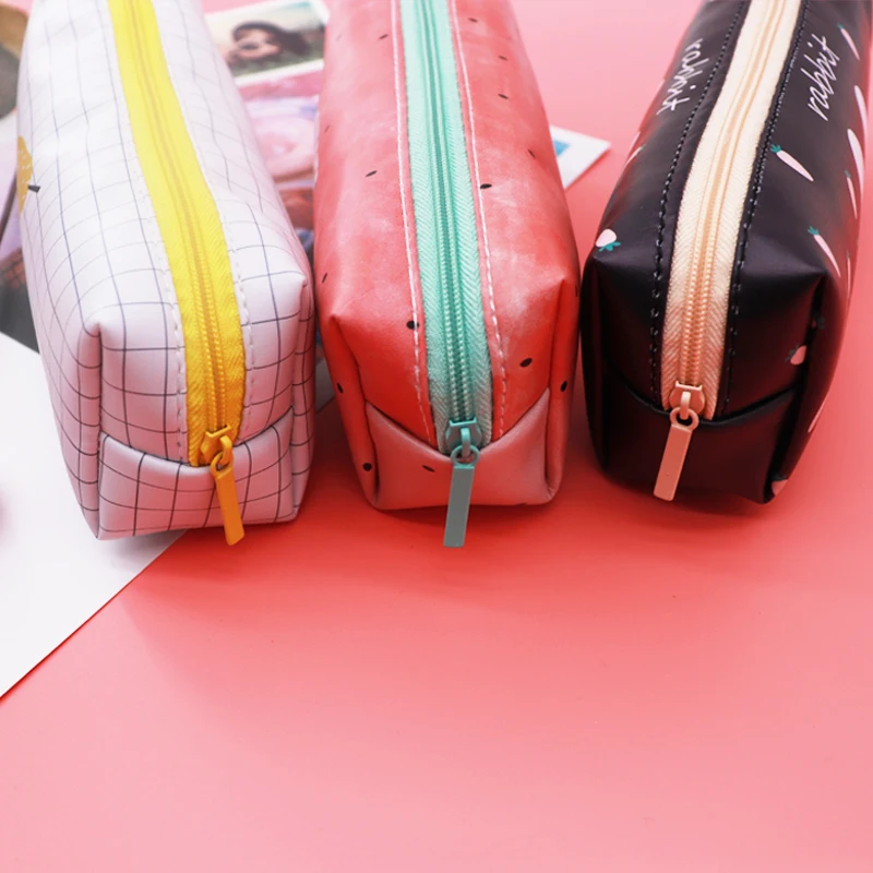 Черный кожаный чехол для карандашей школьный девочек и мальчиков школьные