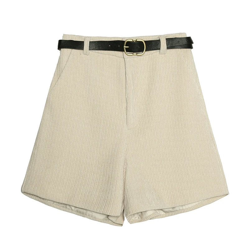

Lucyever Simple Apricot Corduroy Shorts Womens 2021 Spring New Match-all Boot Shorts Woman Zipper High Waist Shorts for Women