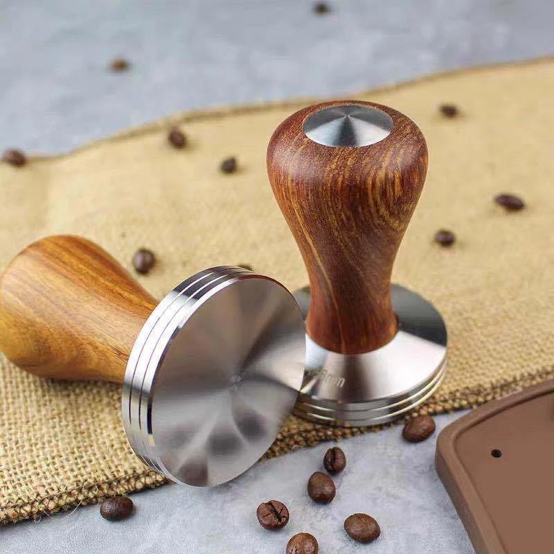 

51/53/54/57/58mm Coffee Tamper Food Grade Color Wooden Handle Espresso Removable Flat Press Powder Hammer For Barista Tools