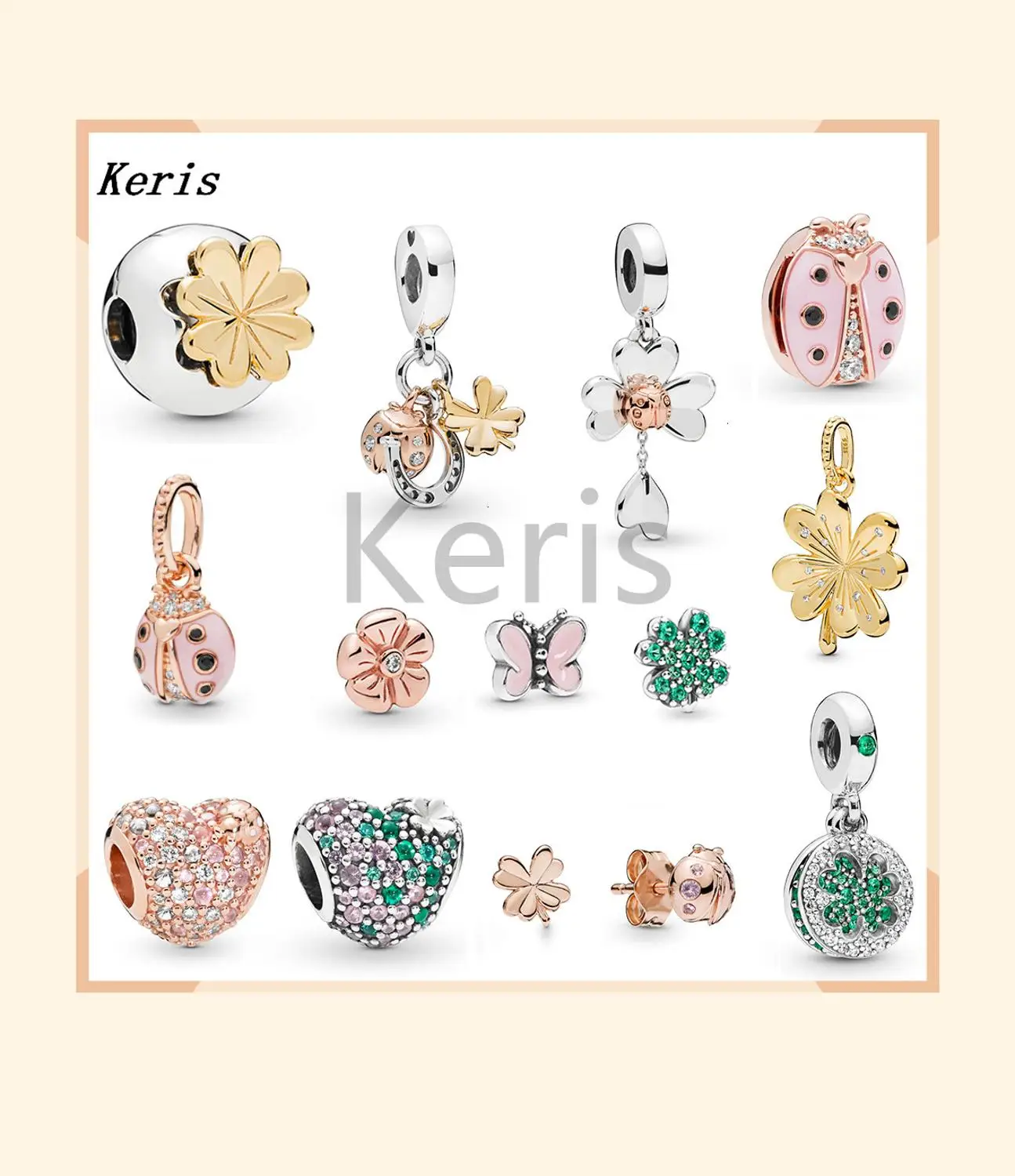 925 Стерлинговое Серебро 2019 весенний Клевер из четырех листьев и божьей коровки