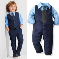 2020 baby suit childrens suits 4pcsset kids baby boys business suit solid shirt pants vast tie set for boys 2 8 age