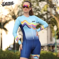 xama cycling womens long sleeve triathlon clothing bike skinsuit maillot ciclismo go pro gel pad bicycle jersey set jumpsuit