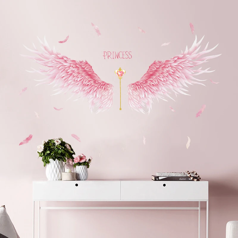 

ins wings pink wall sticker self-adhesive home wall decor dream girls room decoration entrance sticker living room bedroom decor