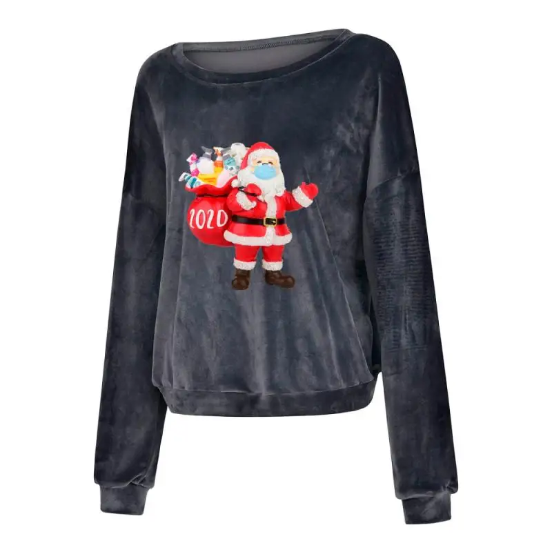 Рождественские футболки с принтом Женская Повседневная длинным рукавом и