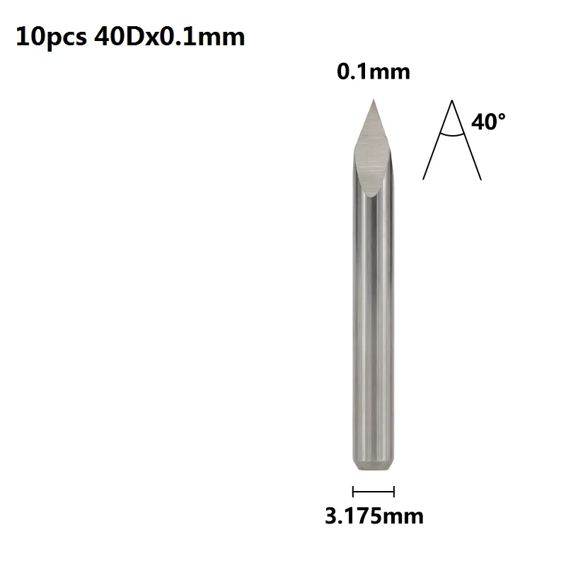 40Dx0.1mm 10 шт. 3,175 мм хвостовик 3 край гравирования печатных плат с алмазным напылением для 20 Вт, 30 Вт/40/45/60/90 градусов наконечник 0,1 0,2 0,3 мм пирамиды фрезерный станок с ЧПУ Бит 3D фрезерный станок - Длина режущей кромки: 40Dx0.1mm