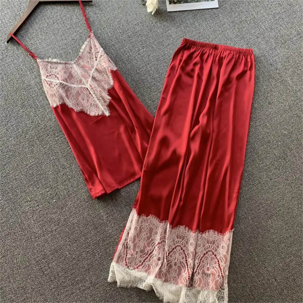 2 шт. осенне весенние пижамы женская одежда для сна искусственный шелк атлас