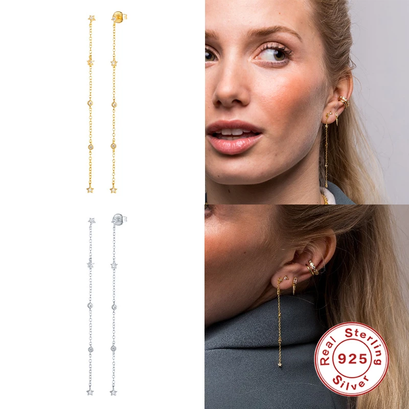 

BOAKO 925 Sterling Silver Earrings For Women Color Tassels Earrings Dangle Gold/Silver Jewelry Ear Piercing Mom Gift