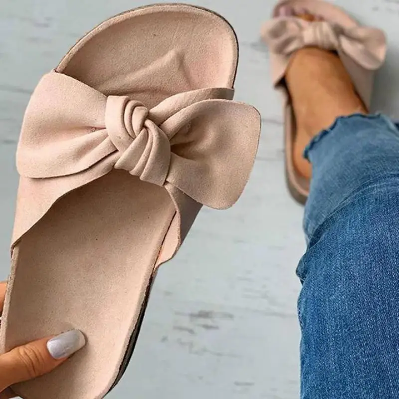 New Women Slippers 2021 Summer Bowknot Casual Beach Shoes Fashion Outdoor Open Toe Comfortable Flats Women Sandals Plus Size 43