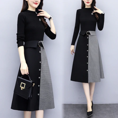 

Plaid Knitted Suit Women 2 Sets Clothing With Skirts Women Plus Size Suits And Sets Two Piece Set Top And Skirt Woman Suit