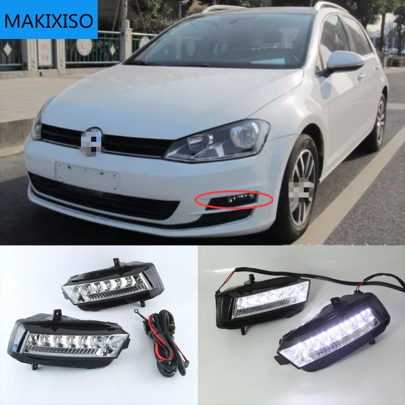 

1 комплект светодиодный для Volkswagen VW Golf 7 2013 2014 2015 2016 DRL Габаритные огни дневного света с отложным воротником желтый сигнал