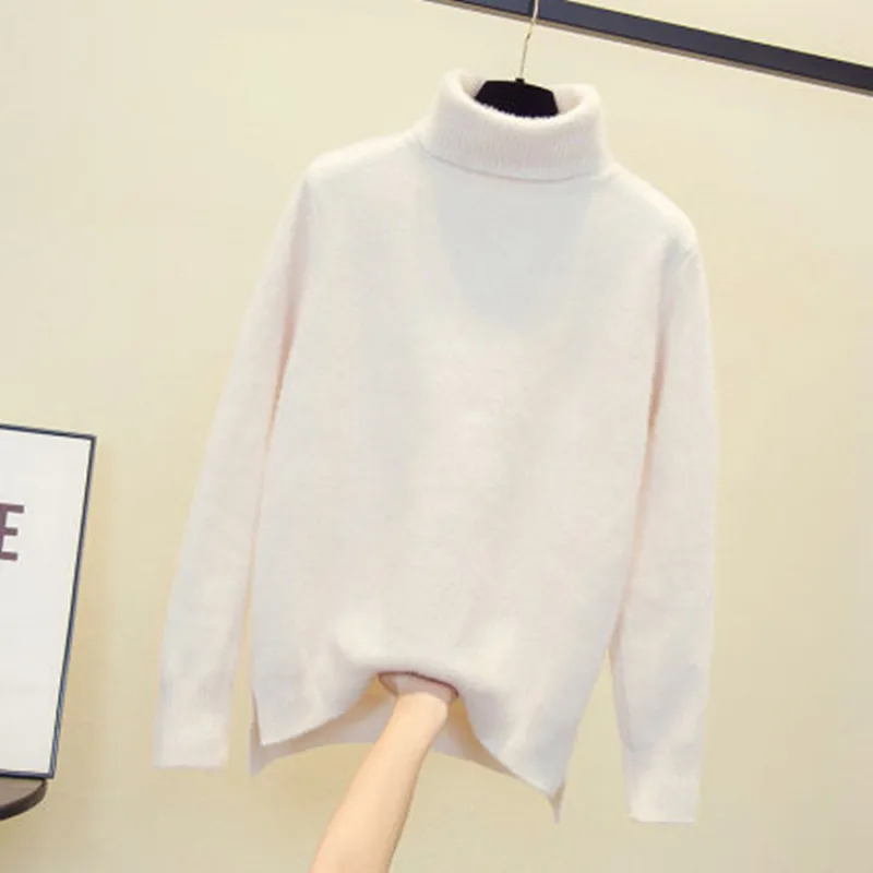 Свитер женский из шерсти норки с высоким воротником на осень и зиму | Женская