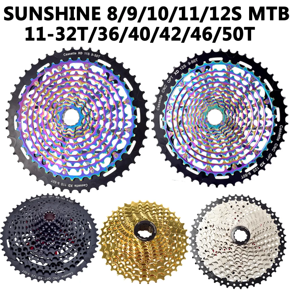 

SUNSHINE 10 speed Cassette 9S 10S 11S 12S MTB bike Road Bicycle Freewheel Flywheel 10V /36/40/42/46/50T 52T for XD cassette SRAM