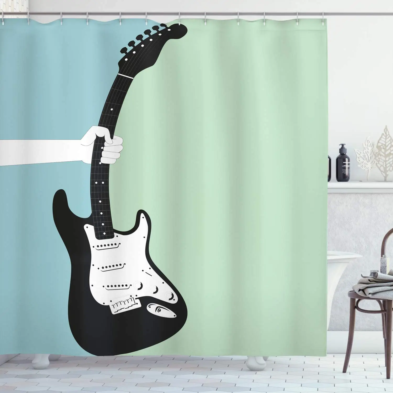Музыкальная душевая занавеска ручной захват электрогитара инструмент дизайн