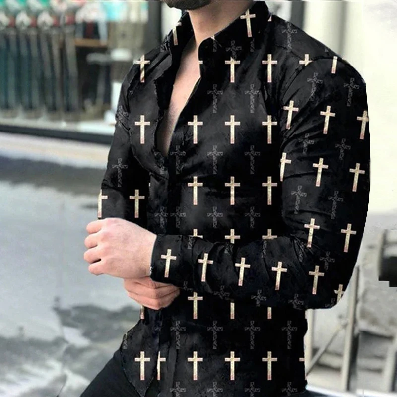 2021 Spring Autumn Men printed Shirts Turn-down Collar Buttoned Shirt Men's Casual Long Sleeve social shirt Tops Men's clothing