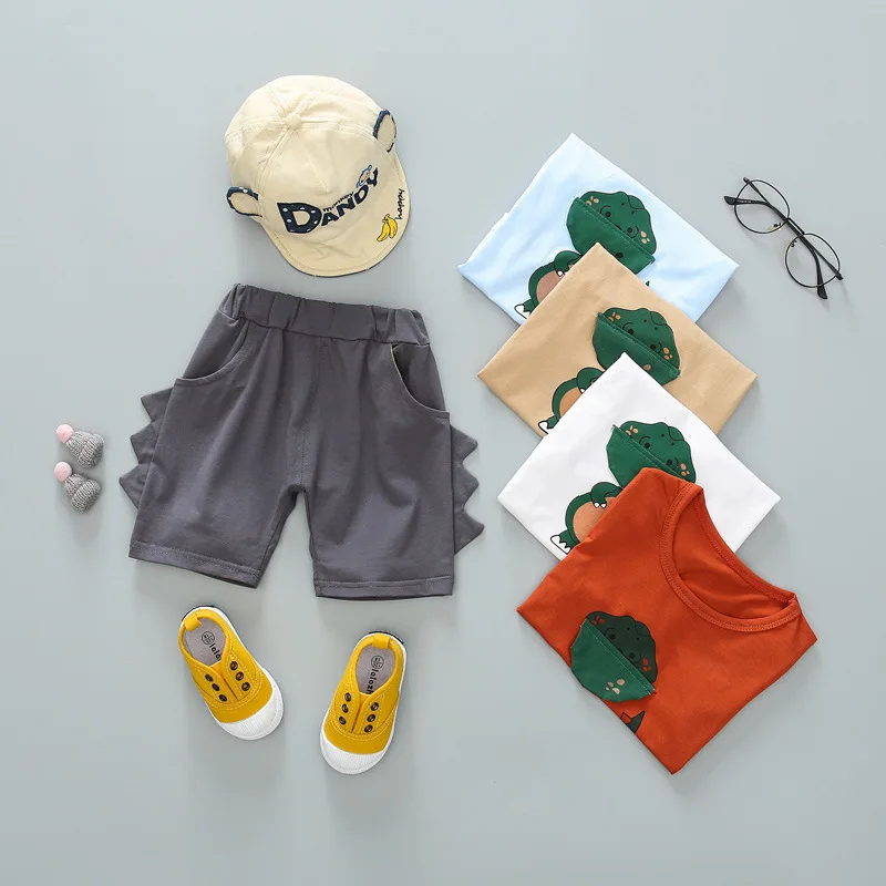 

Dinosaur Printed Solid Color Sets Children Clothing For Baby Boys Clothes Suit Cute Summer Girls Clothes 2Pcs Kids Clothing