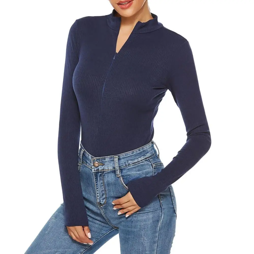 Женское трикотажное боди с длинным рукавом однотонное облегающее на молнии