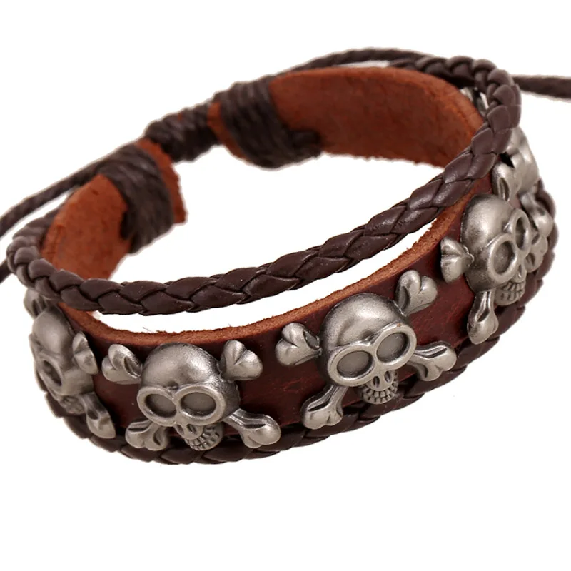 

2020 Vintage Multilayer Bangle Skull Cross Braided Leather Bracelet Punk Bracelets for Men and Male Bracelets