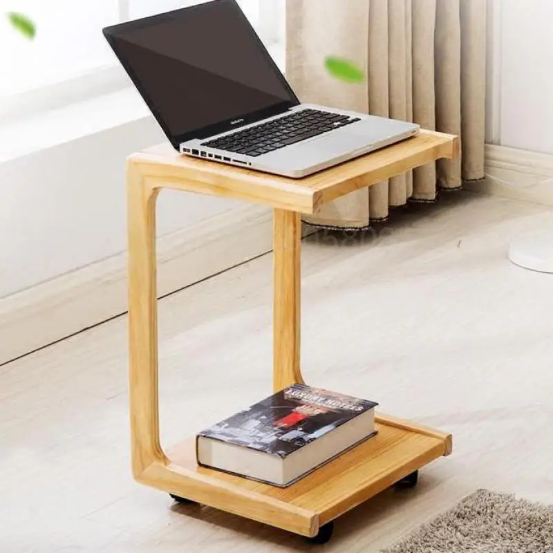 Removable small coffee table with wheels simple mini sofa side solid wood bedroom bedside |