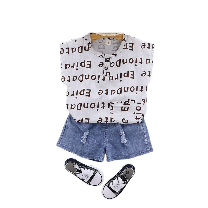 

Летняя одежда для маленьких мальчиков и девочек, детские шорты с буквенным принтом, модные хлопковые спортивные костюмы с круглым вырезом для малышей, 2 шт./компл.
