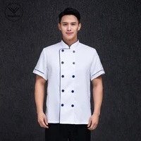 wholesale double breasted chef jacket clothes unisex kitchen breathable chef uniform bakery food service cook short sleeve shirt