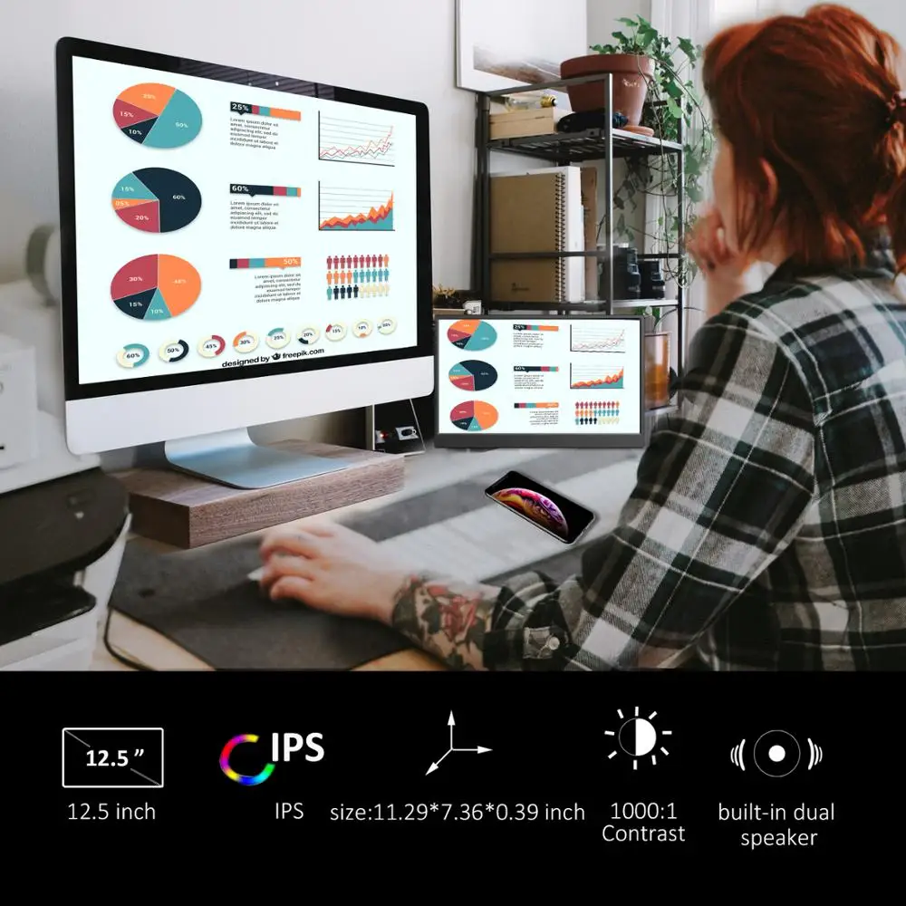 Портативный монитор EVICIV 4K 12 5 дюймов HD HDMI USB 3840 дисплей для ПК ноутбука телефона PS4
