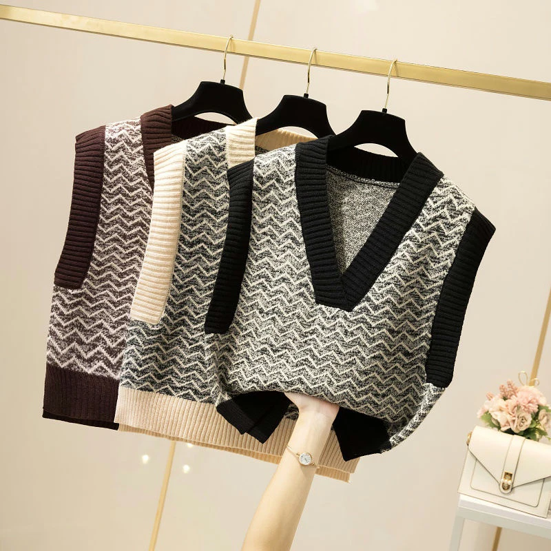 

Женский свитер, жилет с V-образным вырезом, однотонный, универсальный, в Корейском стиле преппи, Повседневный Женский шикарный свободный осе...