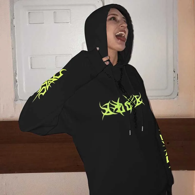 Женская свободная уличная черная толстовка с капюшоном модная Длинная топы для