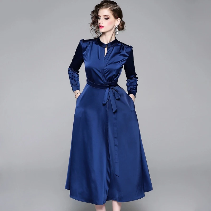 Новое Осеннее простое модное женское платье для офиса Повседневное с длинным