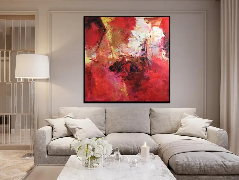 

Red Wall Art Abstract Red Painting Colorful Painting Painting Artwork Large Original Oil Paintings Hotel Wall Decor Canvas