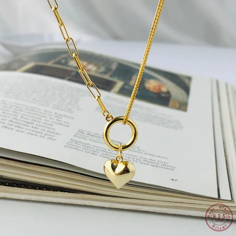 

925 Sterling Silver Creative Retro Heart Pendant Short Clavicle Chain Necklace Women Fashion Glamour Dress Jewelry Accessories
