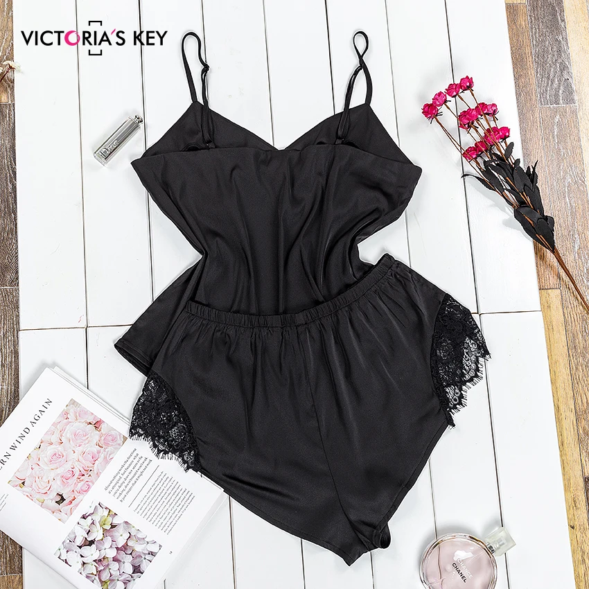 Черный пижамный комплект от Виктории женский сексуальный кружевной одежды для