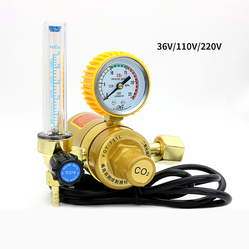 

36/110/220V CO2 Pressure Regulator Carbon Dioxide Pressure Reducer Heated Pressure Gauge Meter Flowmeter For MIG/TIG Welding