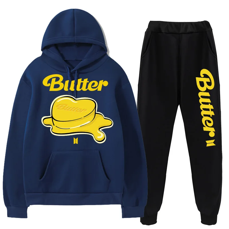 

Kpop Bangtan Boys Butter Men/Women Hoodie Two-piece Casual Plush Print Unisex Sweatshirt Sweatpants Streetwear Korean Tees Tops