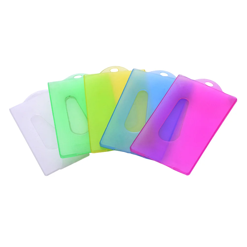 

20pcs Plastic Holder Sleeve Protector for ID Credit Bus Student Cards Employee Badge (Random Color, Surface with Hole)