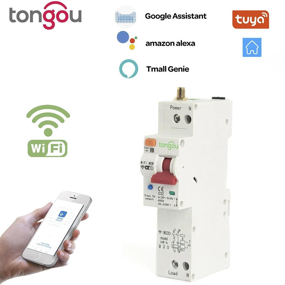 

TUYA 1P single Phase RCBO WIFI Smart Energy Meter Kwh Metering Monitoring Circuit Breaker Timer Relay with Leakage Protection40A