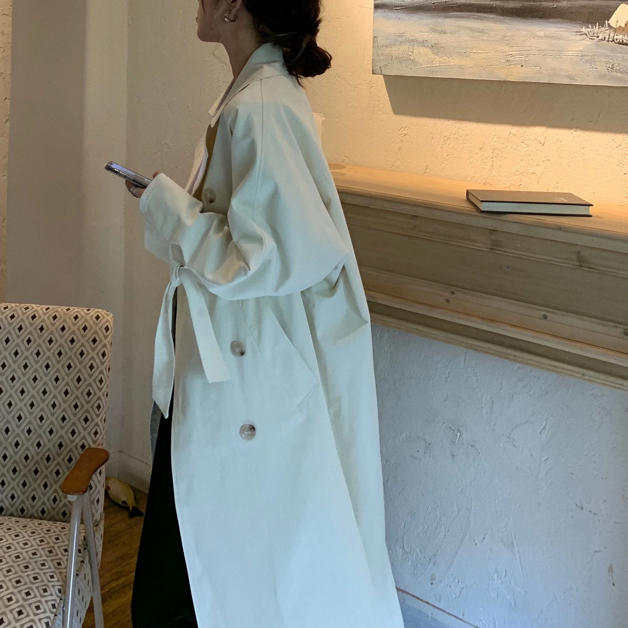 

Korean Loose Trench Coat Medium And Long Windbreaker Women's 2021 Autumn Chic Long Over Knee Coat Fashion