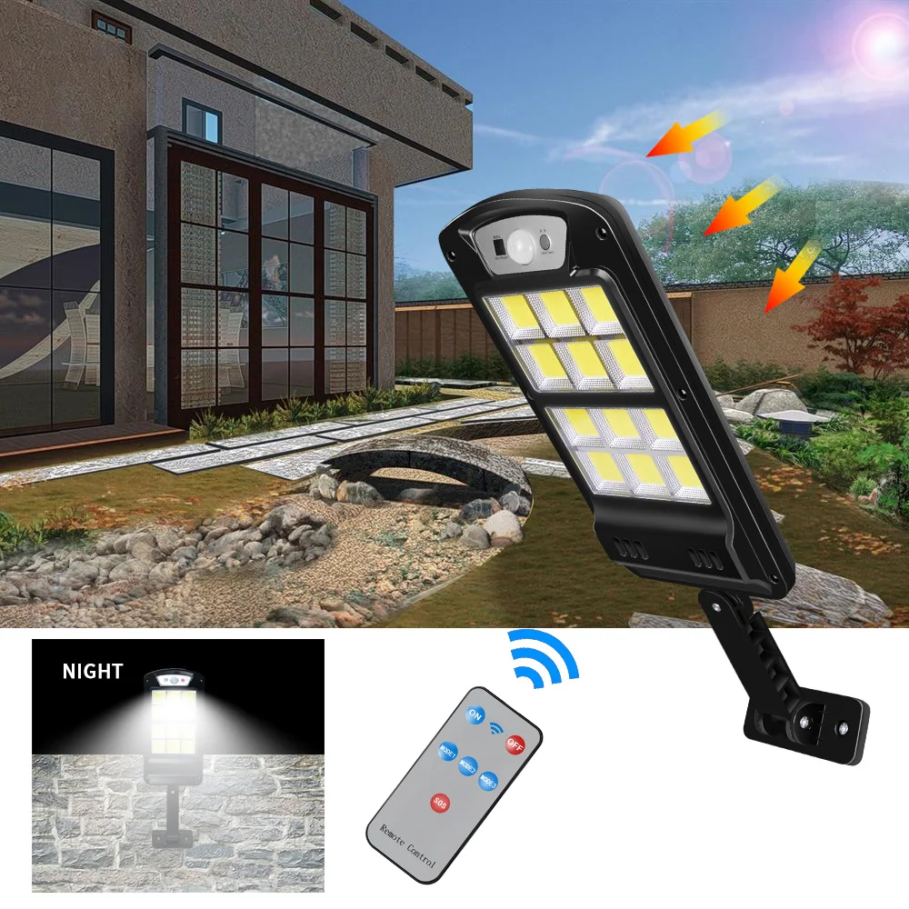 

ROMWISH Powerful Remote Control COB Solar Light Led Outdoor Solar Lamp PIR Motion Sensor Garden Wall Street Lights Decorative