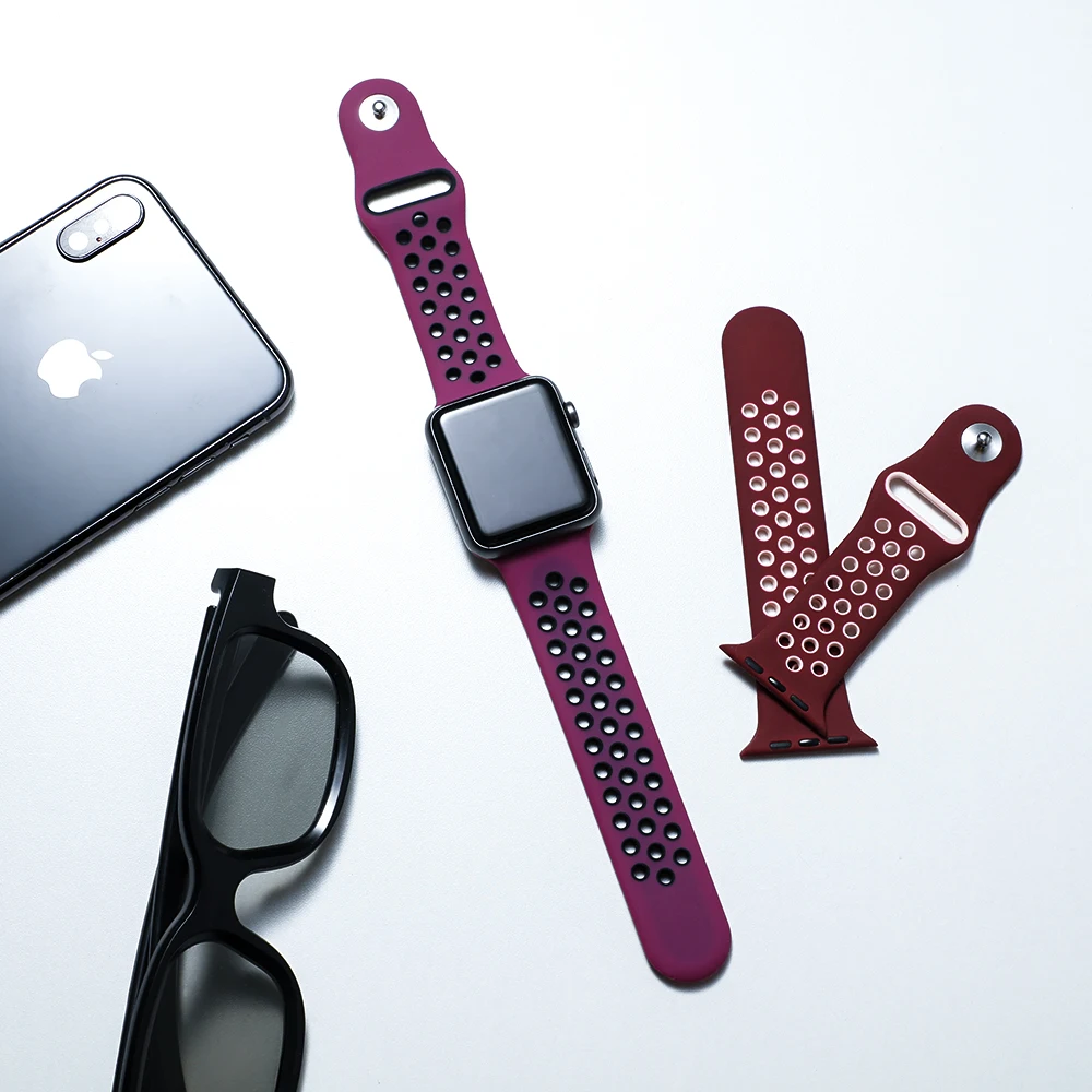 Спортивный ремешок для apple watch band 4 5 42 мм/38 мм iwatch band 44 мм/40 мм ремешок силиконовый браслет дышащий ремешок для часов серии 5 4 3 2