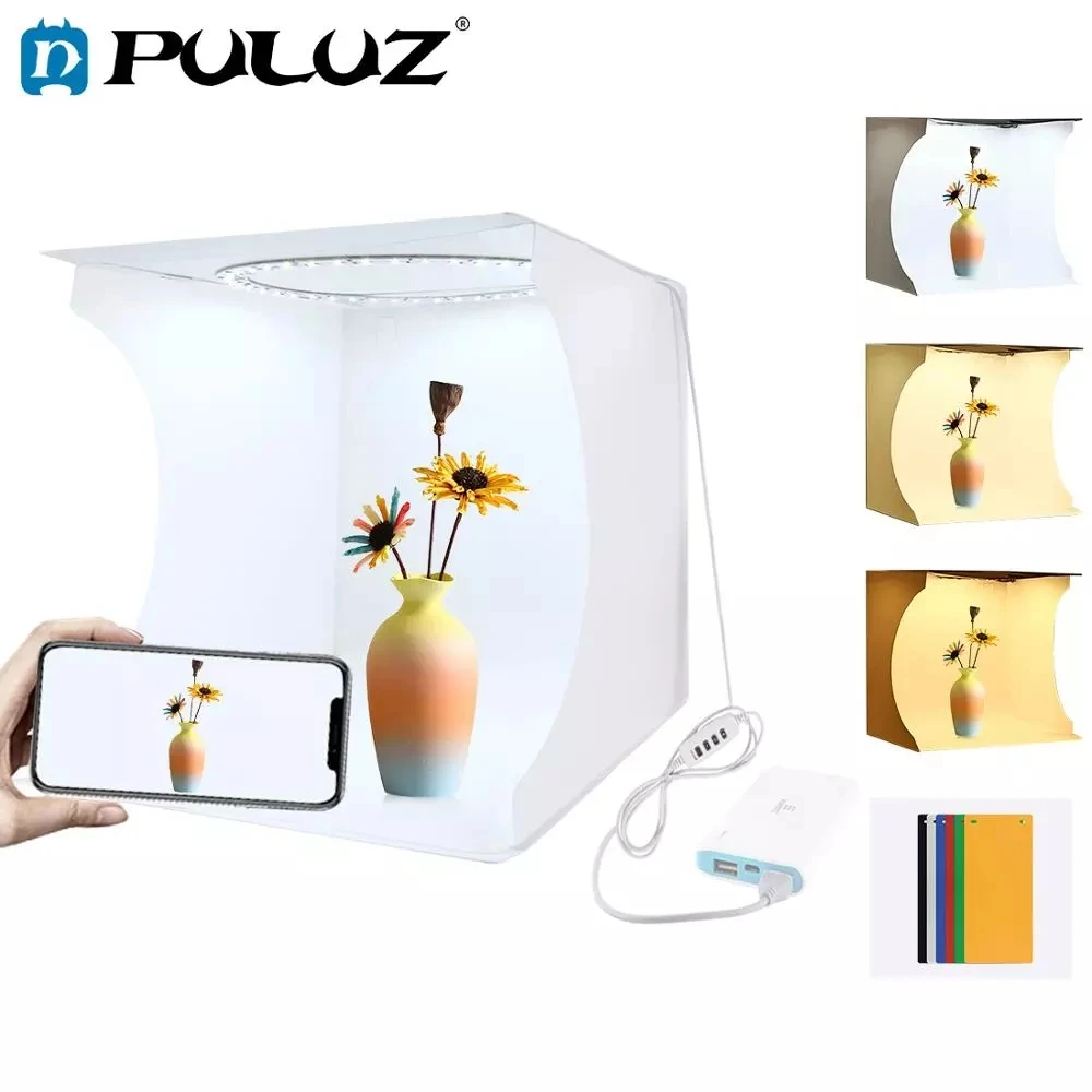

Световой короб PULUZ 20/30 см, складной фотобокс для фотостудии, фотография, светодиодное кольцо, лайтбокс-студия, тент для съемки, набор из 6 цвет...
