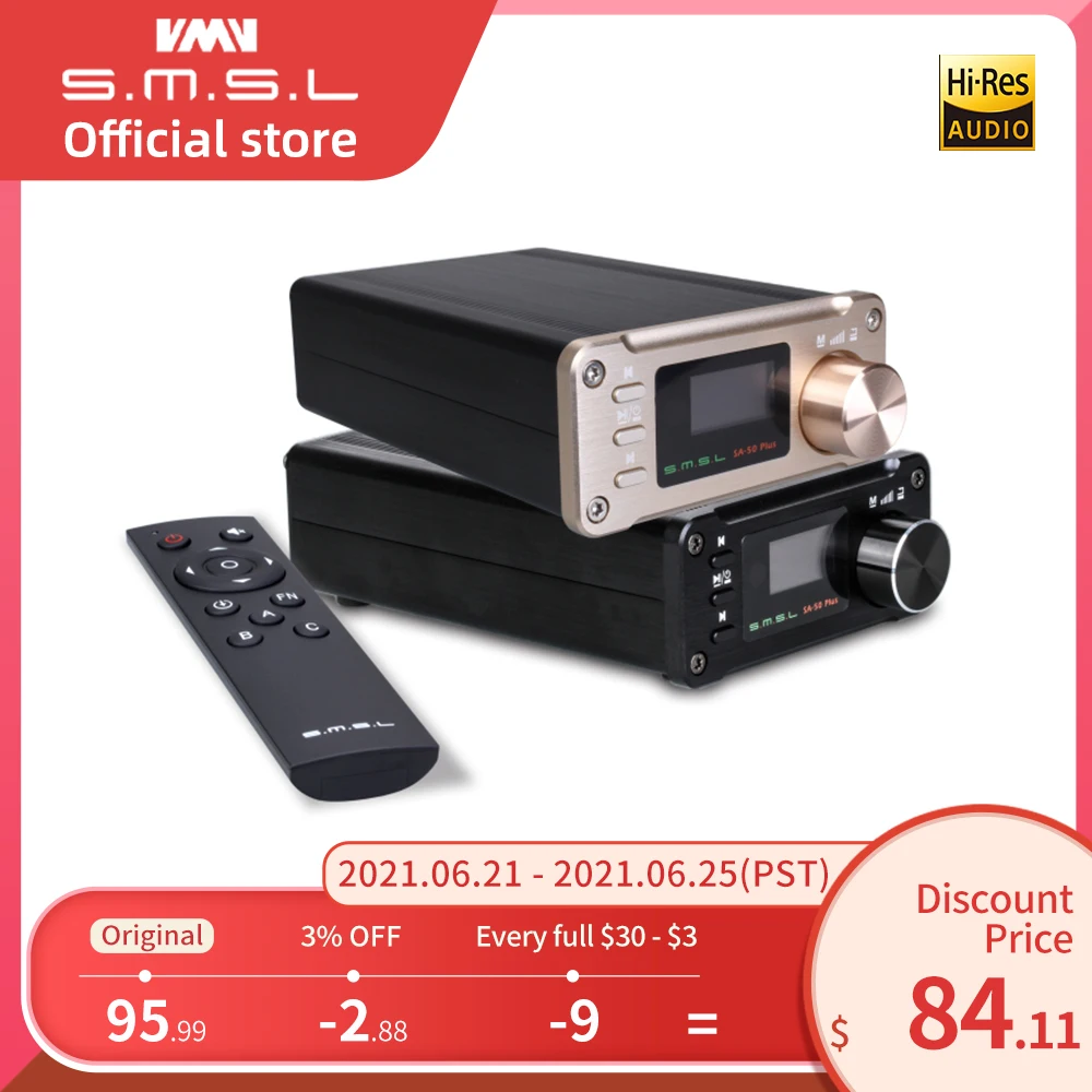 SMSL SA 50 Plus HiFi Вт AUX оптический usb диск портативный усилитель мощности цифровой