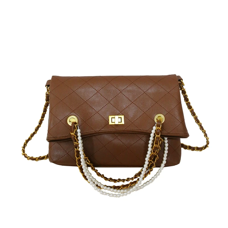 

Lattice Folded Pearl Tote bag 2020 Fashion New High quality PU Leather Women's Designer Handbag Chain Shoulder Messenger Bag
