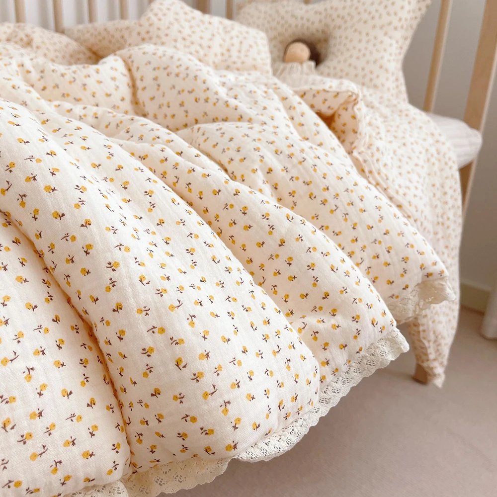 Детское одеяло, Марлевое мягкое теплое детское одеяло с маргаритками, дышащее детское постельное белье с кружевными краями, большое теплое ...