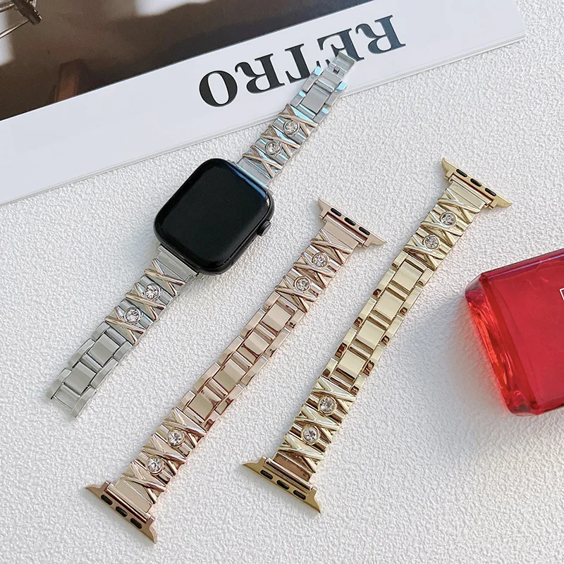 

Strap for apple watch band 41mm 45mm 38/40mm 42mm 44mm Stainless Steel Women Wristband bracelet for iwatch serise 3 4 5 se 6 7