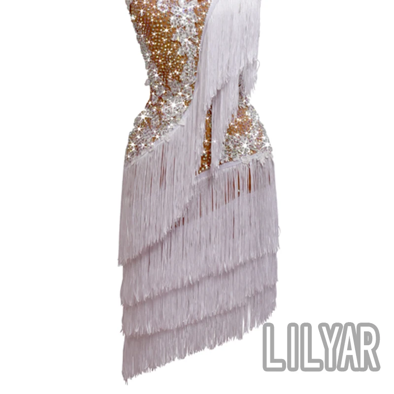 

New Latin dance skirt competition skirt performance Skirt Adult custom white tassel embroidered sexy dance skirt