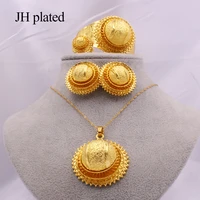 big jewelry set wife gifts arabia bride wedding for women ethiopia 24k gold necklace earrings bracelet ring hairpin dubai set