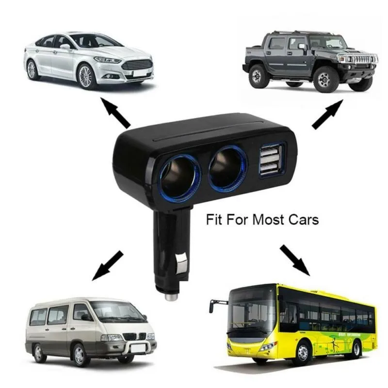 

2 Way Power Socket Splitter Charger Cigarette Lighter Compact Design DC 12V Dual USB